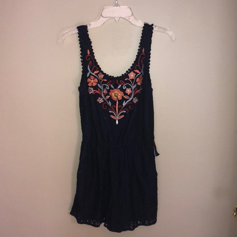 Navy embroidered romper!